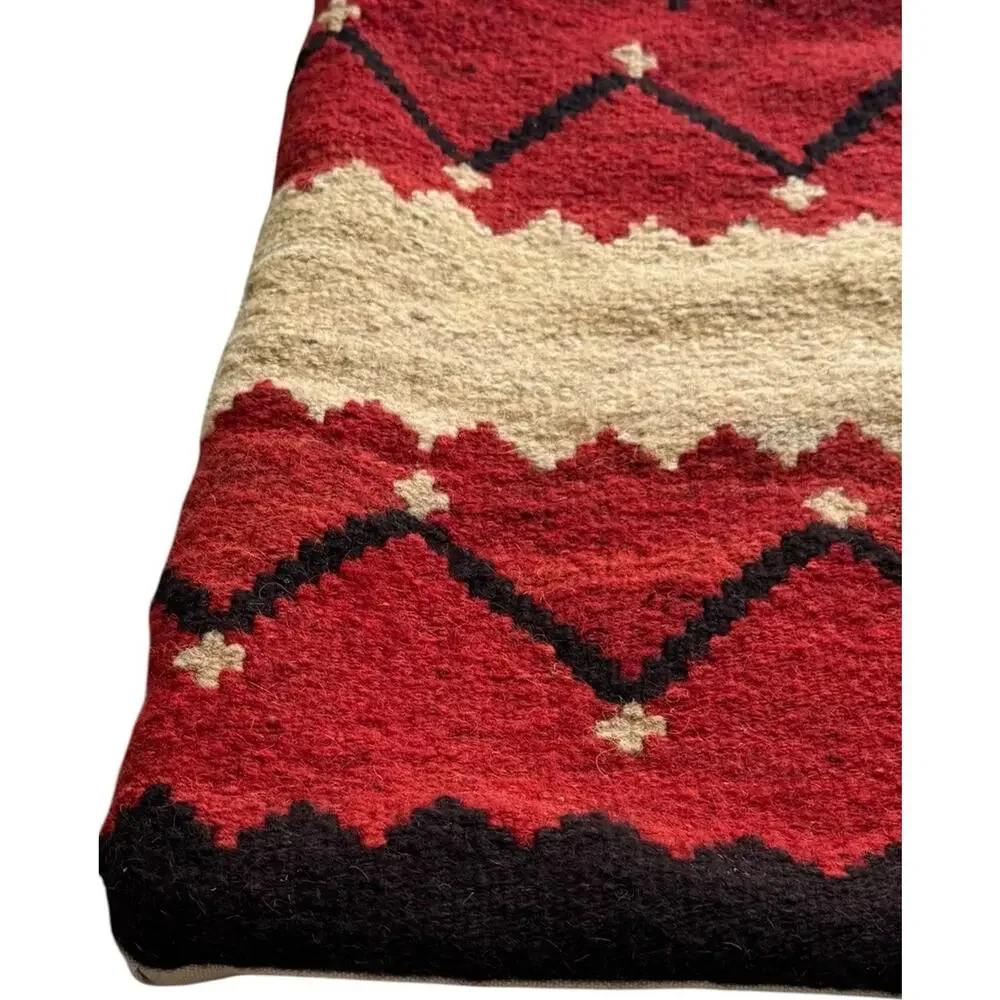 Handwoven Wool Kilim Pillow Cover 22x22 Red Black Contemporary Geometric Cushion